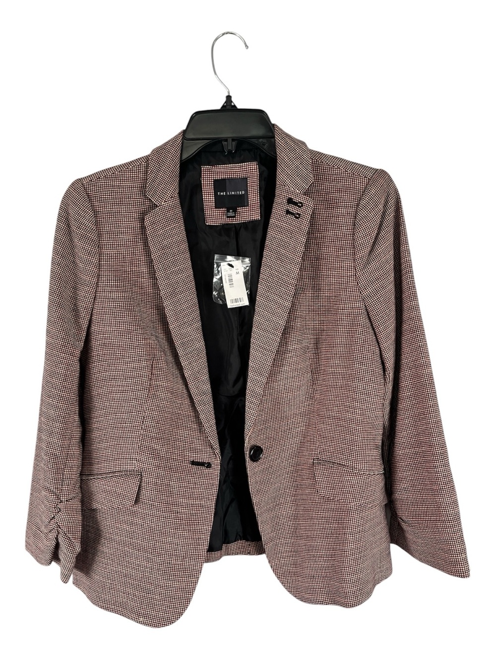 The Limited Houndstooth Ruched 3/4 Sleeve Blazer Jacket M NWT